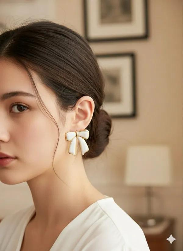 White_Petite_Porcelain_Bow_Studs_Earrings_For_Women